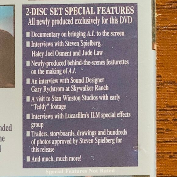 Artificial Intelligence DVD 2 Disc Special Addition Full Frame Regions ALL PG-13 - Picture 3 of 4
